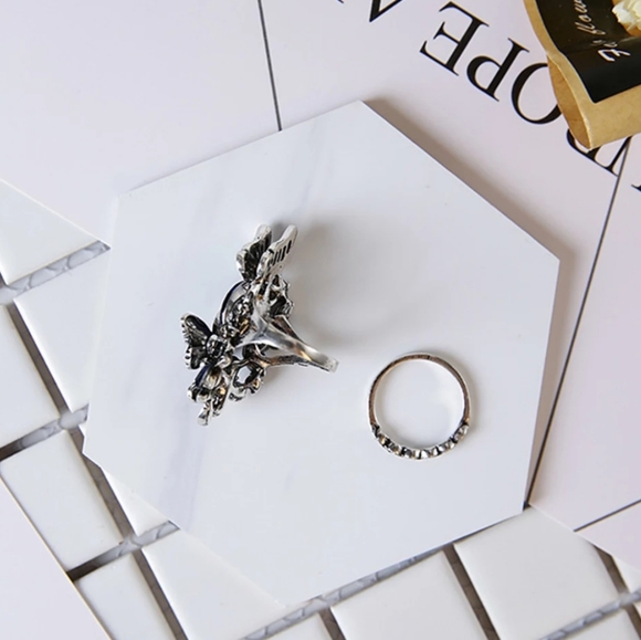 2Pcs/set Crystal butterfly retro index finger ring - Picture 4 of 9